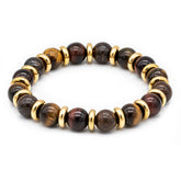 Men's Calmness and Protection Bracelet: Bronzite, Red Tiger Eye, Yellow Tiger Eye and Gold
